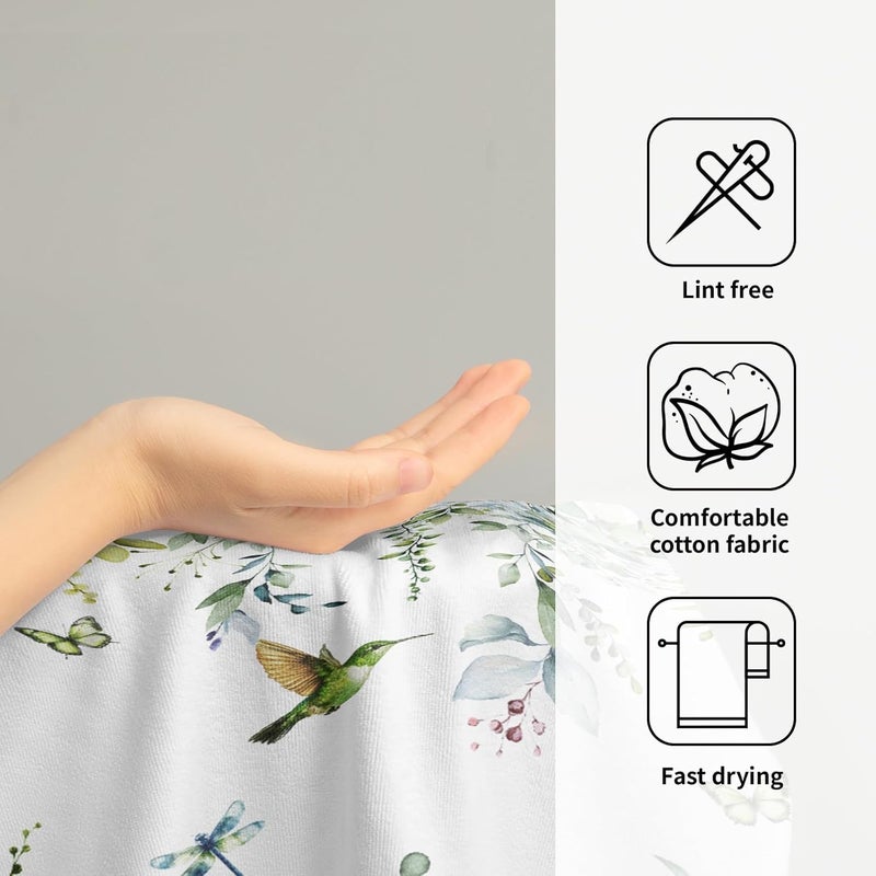 Granbey Spring Eucalyptus Leaves Kitchen Towels 14"x28" Set of 2 Green Botanical Humming Bird Decorative Soft Absorbent Hand Towels Summer Holiday Home Decor for Bathroom Gym Spa - Image 4